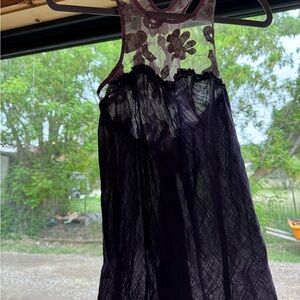 Free People Cream and Purple Asymmetrical Embellished Tank Top